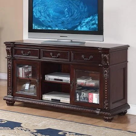 Traditional TV Stand with Glass Doors and Open Shelf